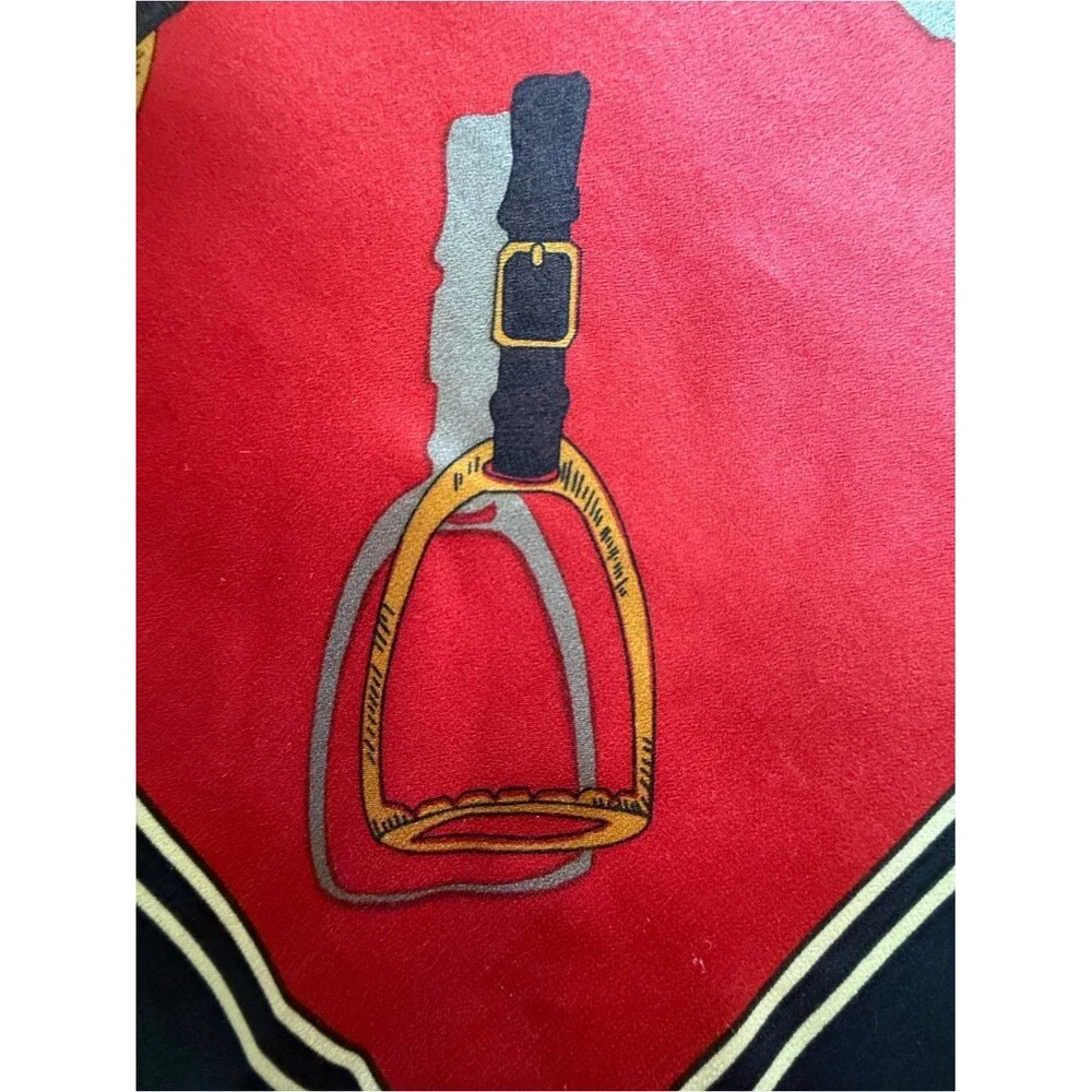 ECHO 100% Silk Equestrian Scarf 33” Red Navy Gold English Stirrup